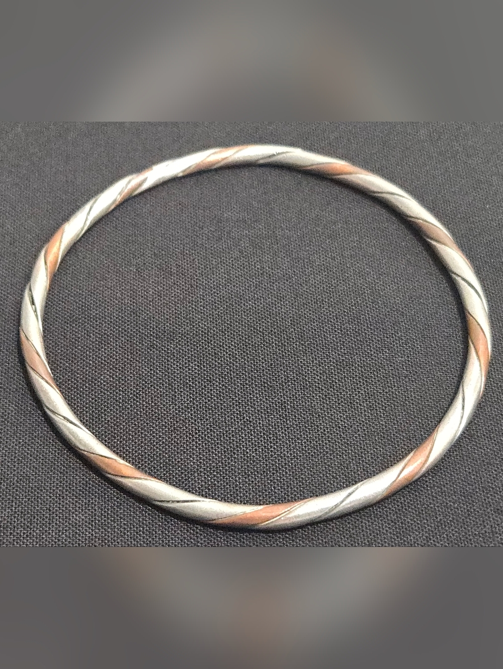 Vintage Two-Tone Twisted Silver & Copper Bangle Bracelet